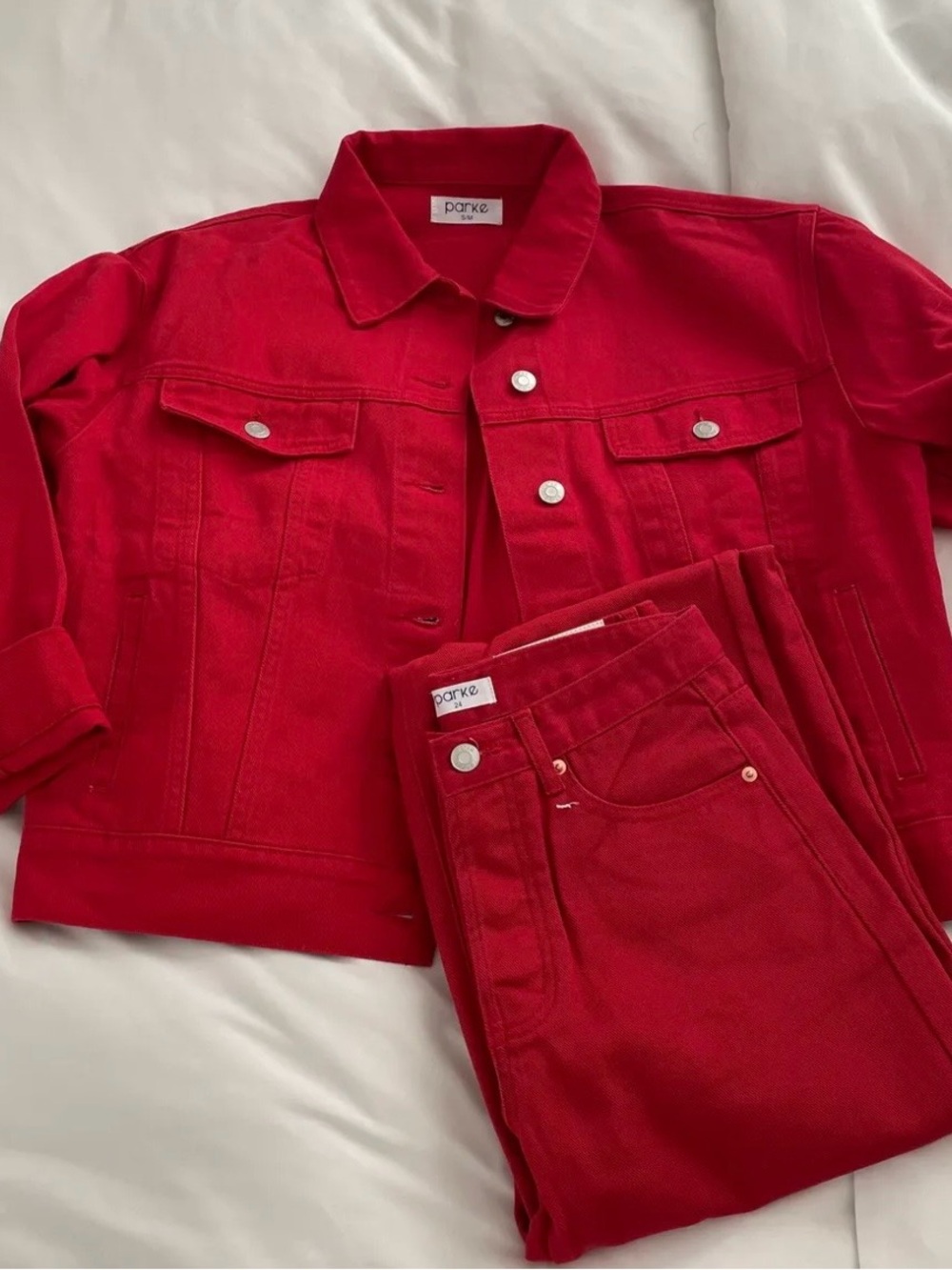 parke Women's Red Denim Jacket and Jeans Set